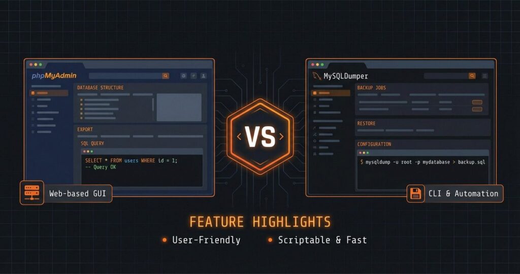 phpMyAdmin vs MySQLDumper — Funktionsvergleich für Datenbank-Management