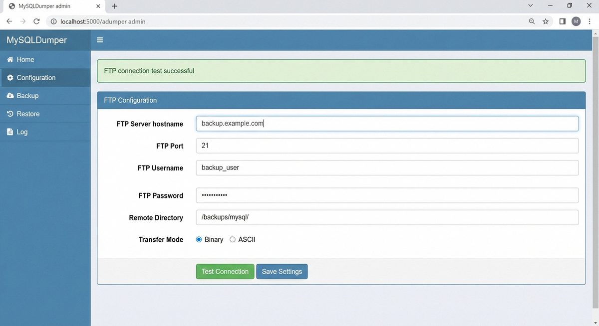 MySQLDumper FTP-Einstellungen — Automatischer Offsite-Transfer konfigurieren